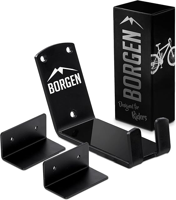 Borgen Bike Wall Mount Pedal Suspension E-bikes, MTB, Road Bike Rack with Support Bracket and Wall Protection Pads
