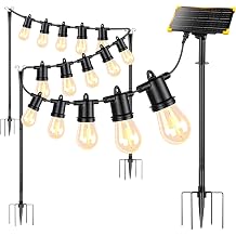 4 Pack Outdoor String Light Poles with Solar Panel & 590 Inch LED String Lights, Heavy Duty Metal Light Pole for Patio, Backyard, Garden, Wedding, Party & Front Porch Decor