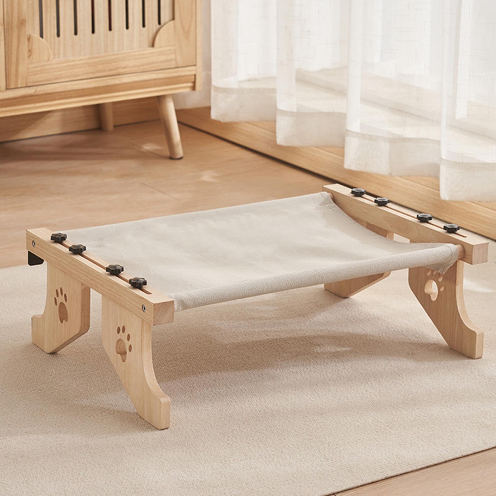 Cama para gatos con barandilla - Hamaca para gatos para silla, cama para gatos con ventana con estructura de madera y metal | Hamaca para cama para gatos con estructura de madera y metal resistente