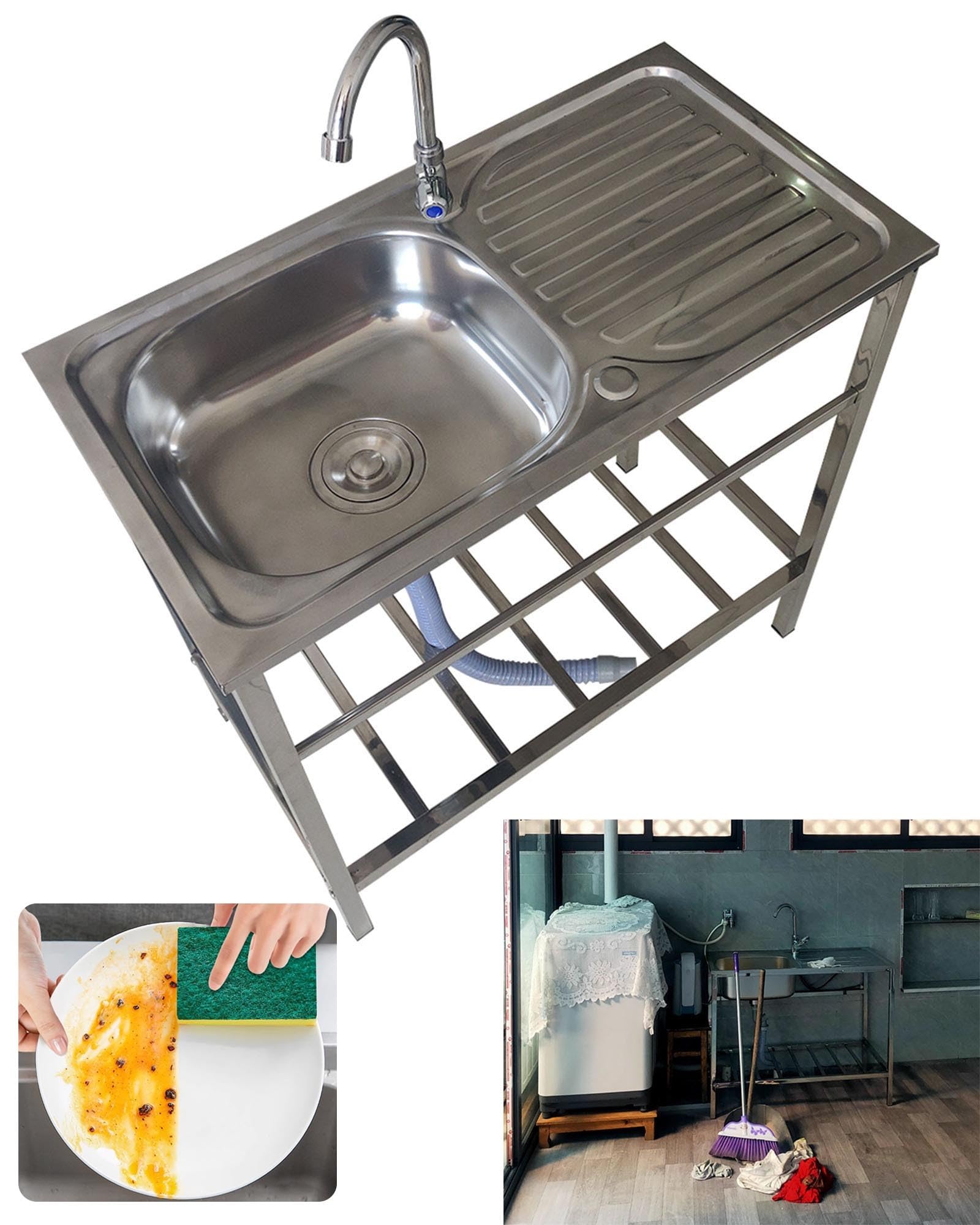 Edelstahl Waschbecken 75x40cm - Freistehende Spüle Für Garage & Camping