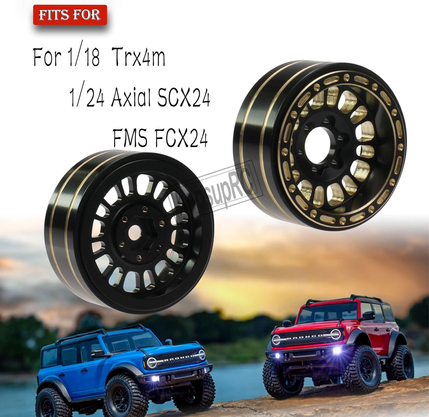 Full Brass 1.2in Beadlock RC Wheel Rim Upgrades Part for 1/18 1/24 Trx4m Axial SCX24 FMS FCX24 RC Crawler,Metal Wheel Hub Rim Hops UP (4pcs Black)