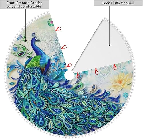 Miniatura 2 de Falda de árbol de Navidad, pavos reales y flores de 30 pulgadas, falda de árbol de Navidad de felpa, tapete de árbol de Papá Noel, fiesta, fiesta,