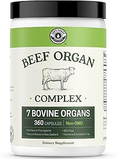 Beef Organ Supplement Grass Fed - 7 Beef Organs Complex from New Zealand - Liver Heart Pancreas Kidney Lung Spleen Bone Marrow - Non-GMO, No Fillers, Hormone & Antibiotic Free - Carnivore Diet - 360ct