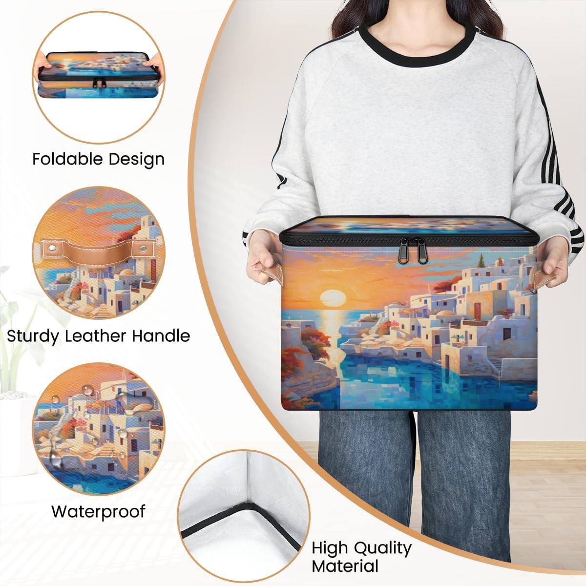 Storage Bin Set of 2 Sunset City Storage Basket with Zipper Lid & Handle Foldable Closet Shelf 2 Pack Cloth Organizer Basket Cube Bins Clothes Organizer for Nursery, Bedroom