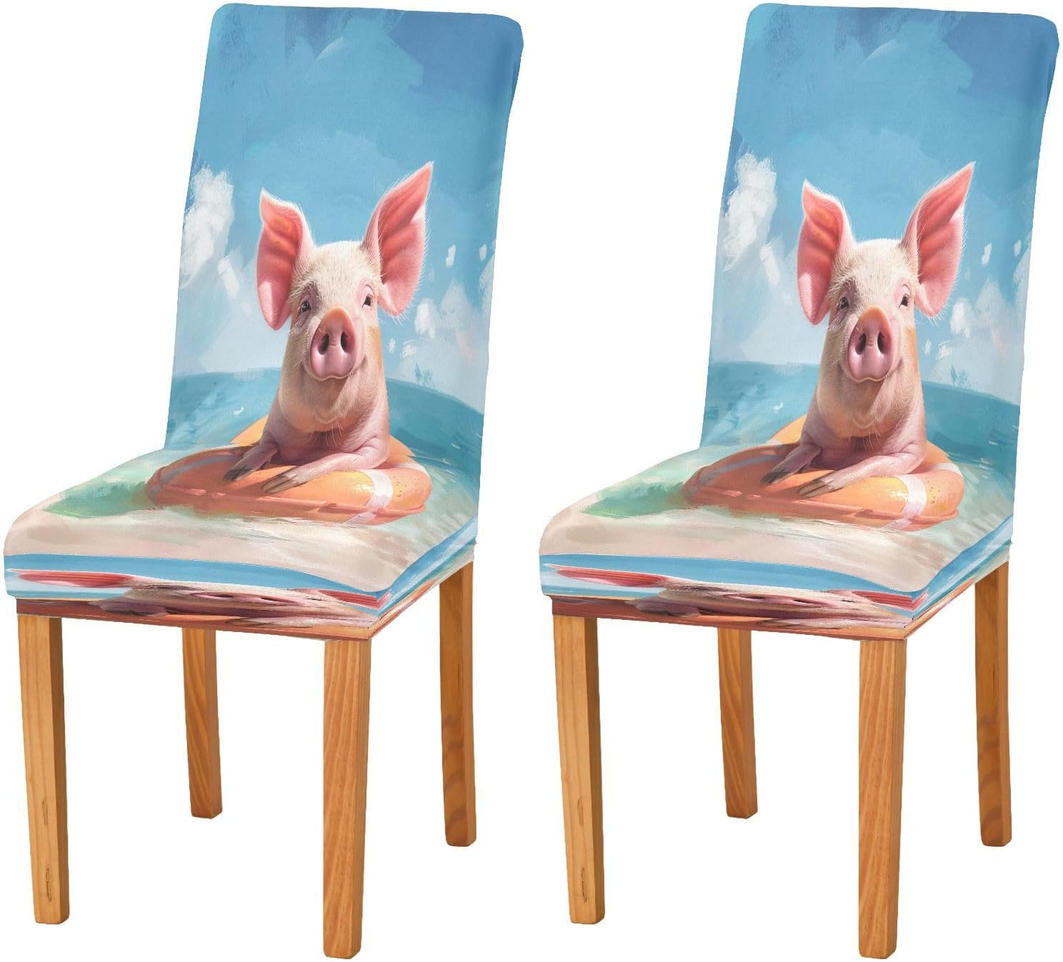 ALAZA Pig Swimming Ring Beach Dining Room Chair Slipcovers Dining Chair Covers Parsons Chair Slipcover Office Chairs Stretch Chair Covers for Dining Room