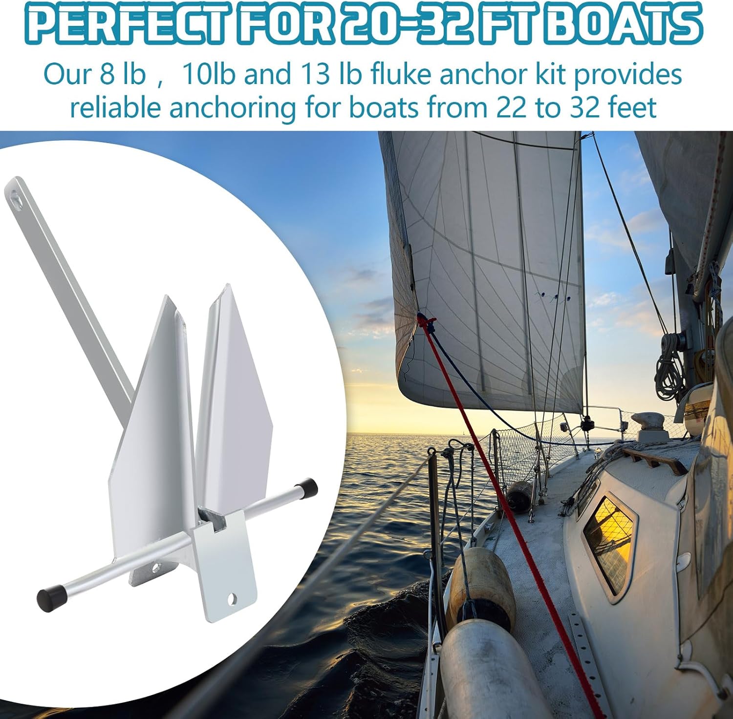 Lounsweer 2 Sets Boat Anchor Kit Portable Galvanized Fluke Anchor with Anchor Chain, Anchor Rope and Shackles for Different Size Boats Pontoon, Deck, Fishing, and Sail Equipments