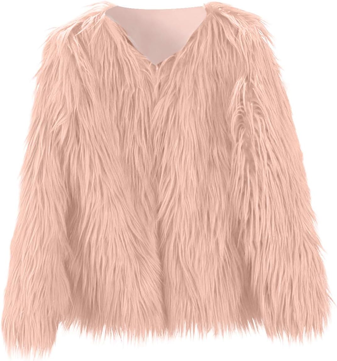 Girls Faux-Fur Jacket Coat Kids Fall Winter Thick Fleece Fuzzy Warm Outwear Tops Fashion Purple Fur Coat Cardigan