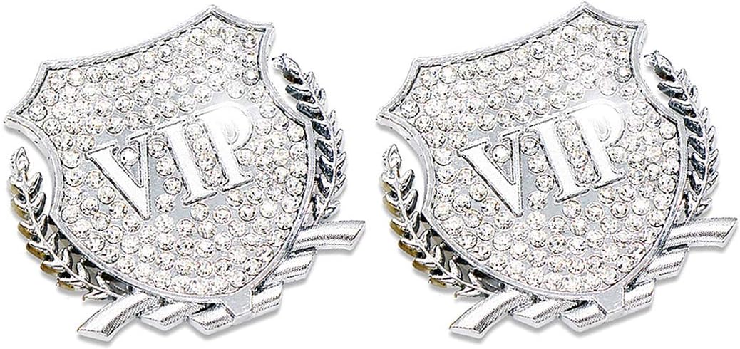 Bling Car Decoration 3D Decal Sticker Crystal + Crown Car Emblem Exterior & Interior Accessory ×2 Pack (VIP Silver)