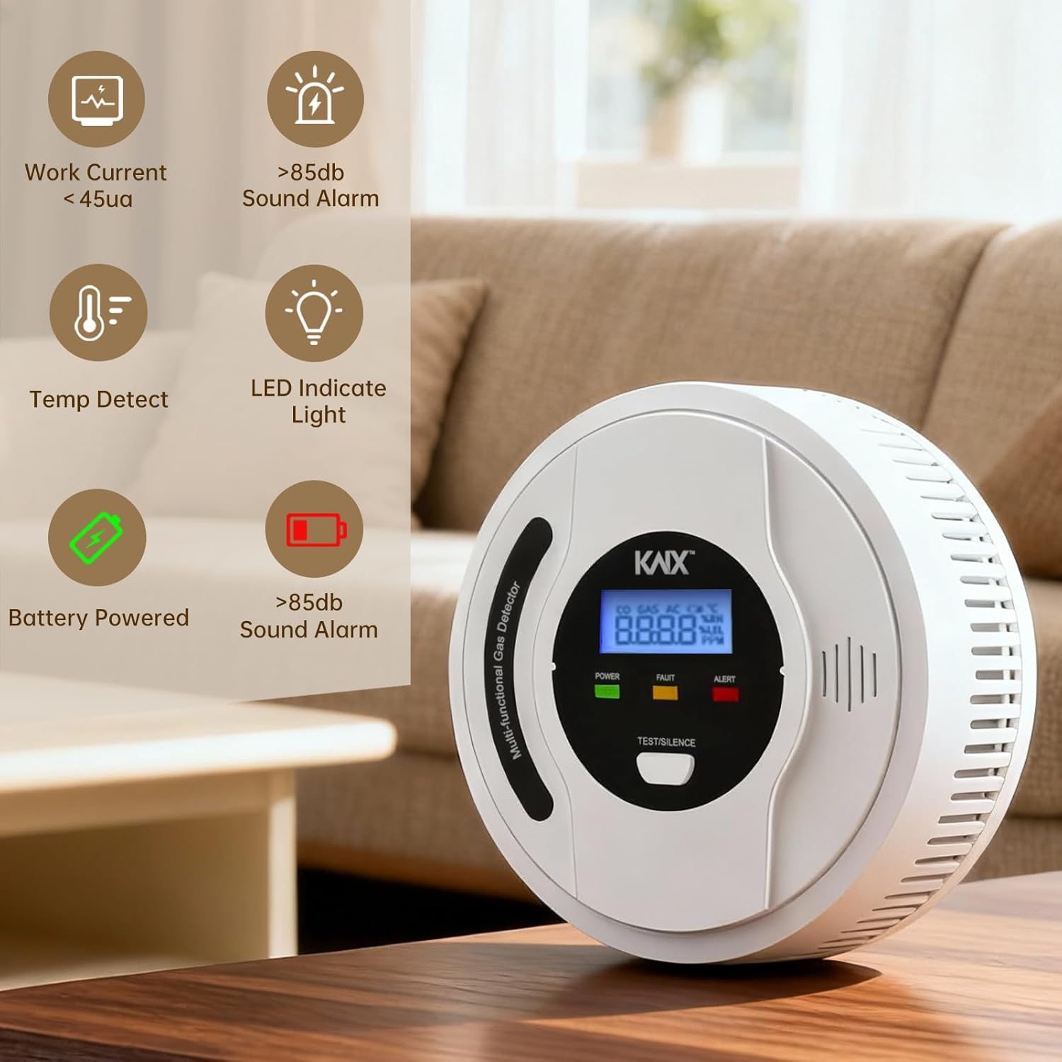4-In-1 Carbon Monoxide Detectors, Natural Gas Detector and Propane Detector Battery Powered, with Temper Sensor,Digital Display, CO Monitor, Methane,Propane, CO Detector, Gas Leak Detector for Home,RV