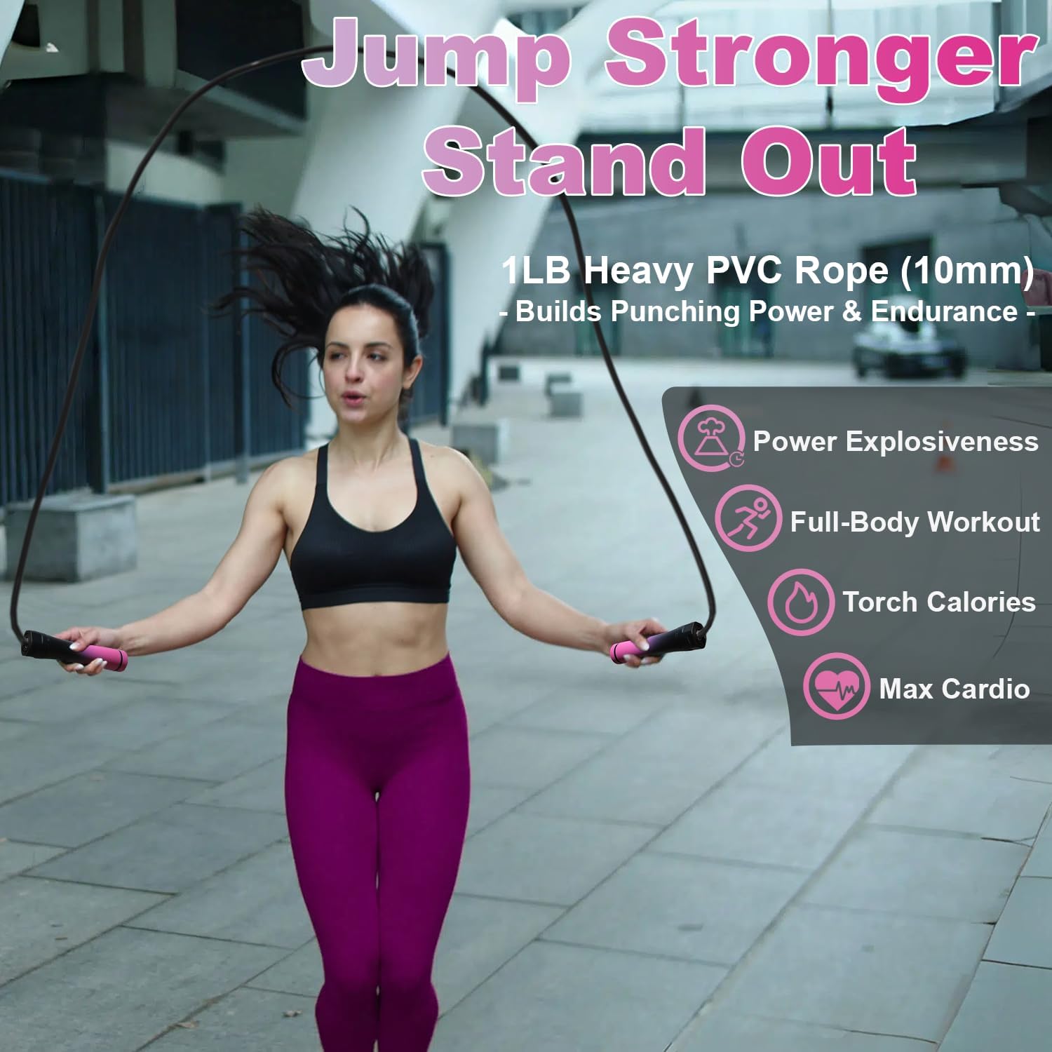 Weighted Jump Rope, 1LB Tangle-Free Ball Bearing Rapid Speed Skipping Rope for Men Women, Adjustable 9mm Cotton & PVC Rope with Alum Handle for Boxing MMA Weight-Loss Athletic Workout Fitness - Image 2