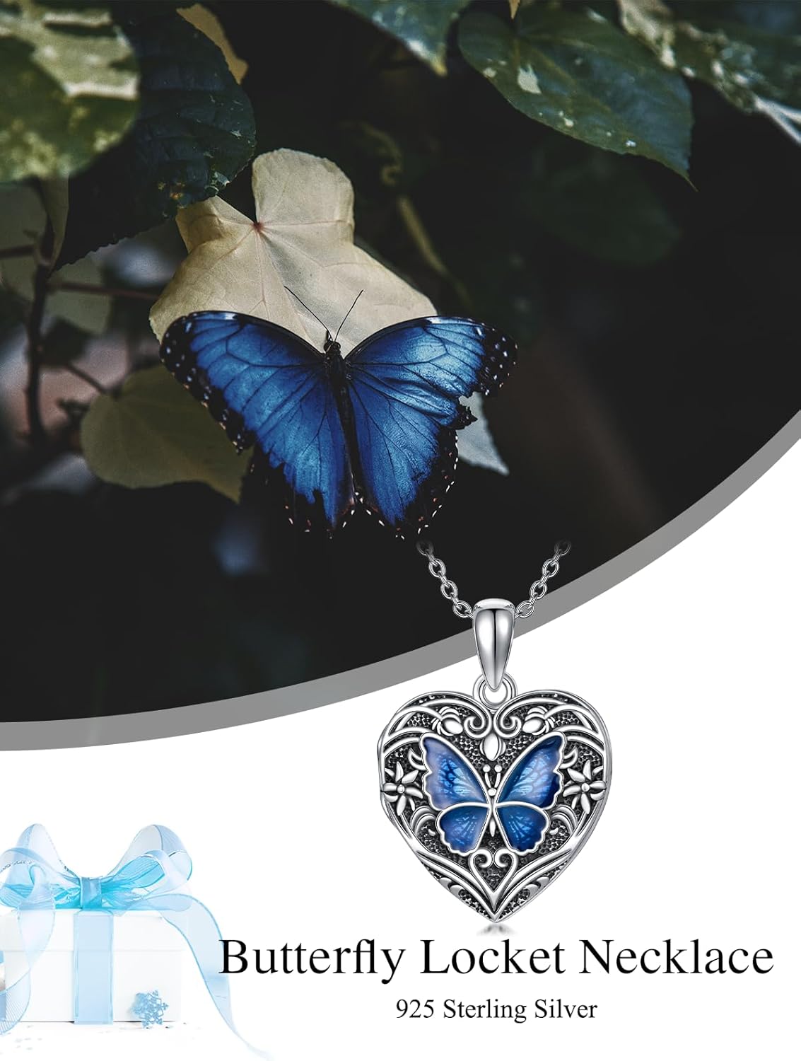 Sunflower/Butterfly Locket Necklace 925 Sterling Silver Heart Locket Necklace That Holds Pictures Personalized Photo Locket Necklace Jewelry Gifts for Women Her - Image 6