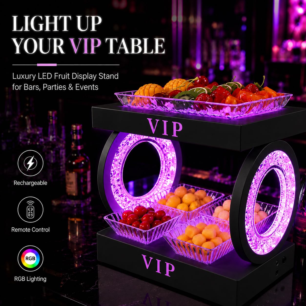 Espositore Luminoso RGB LED per Frutta, Vassoi e Accessori Bar Black