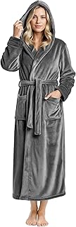 Premium Womens Robe with Hood, Plush Fleece Long Bath Robe for Women, Fl...