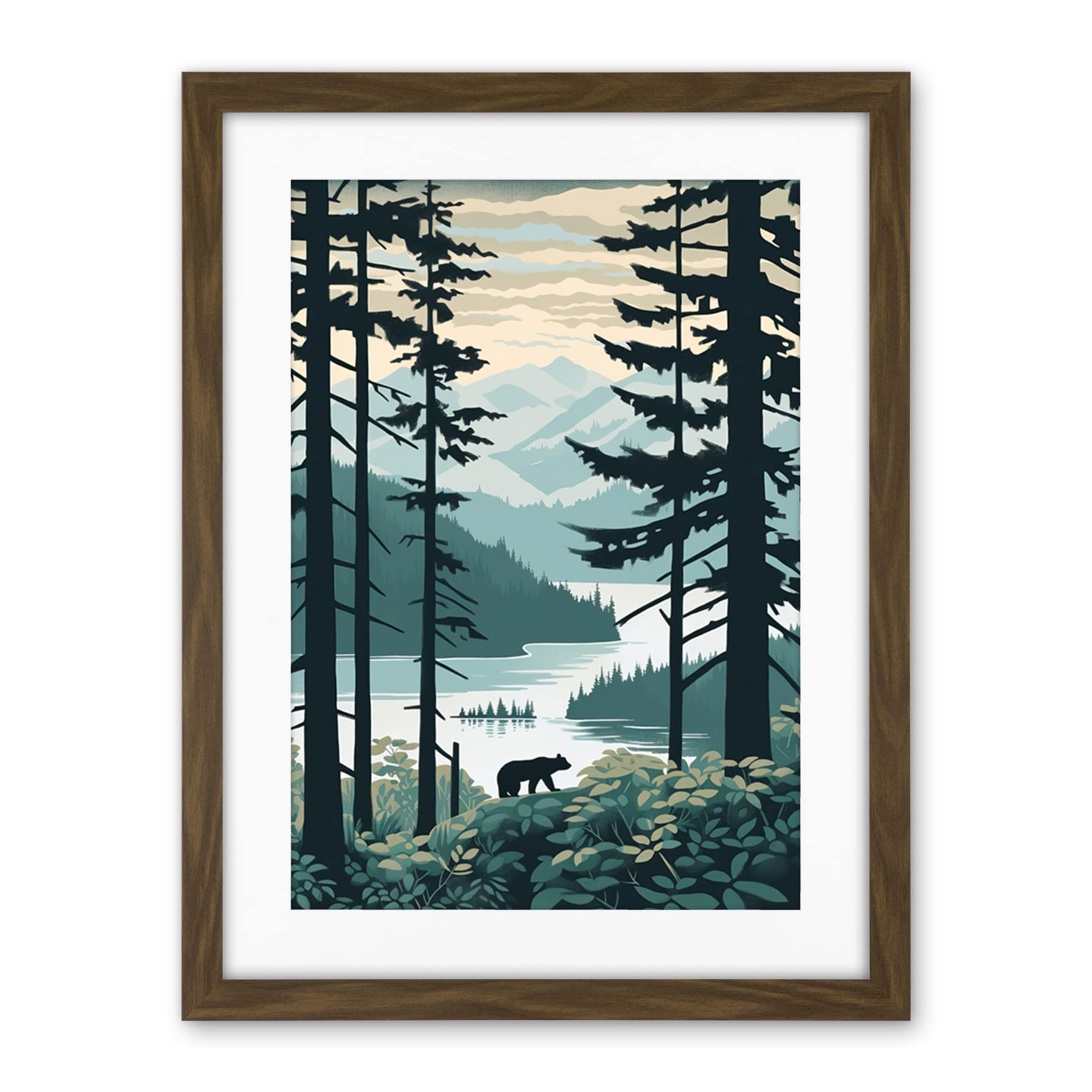 Artery8 Great Bear Rainforest Coastal Mountain Landscape Artwork Framed Wall Art Print 18X24 Inch