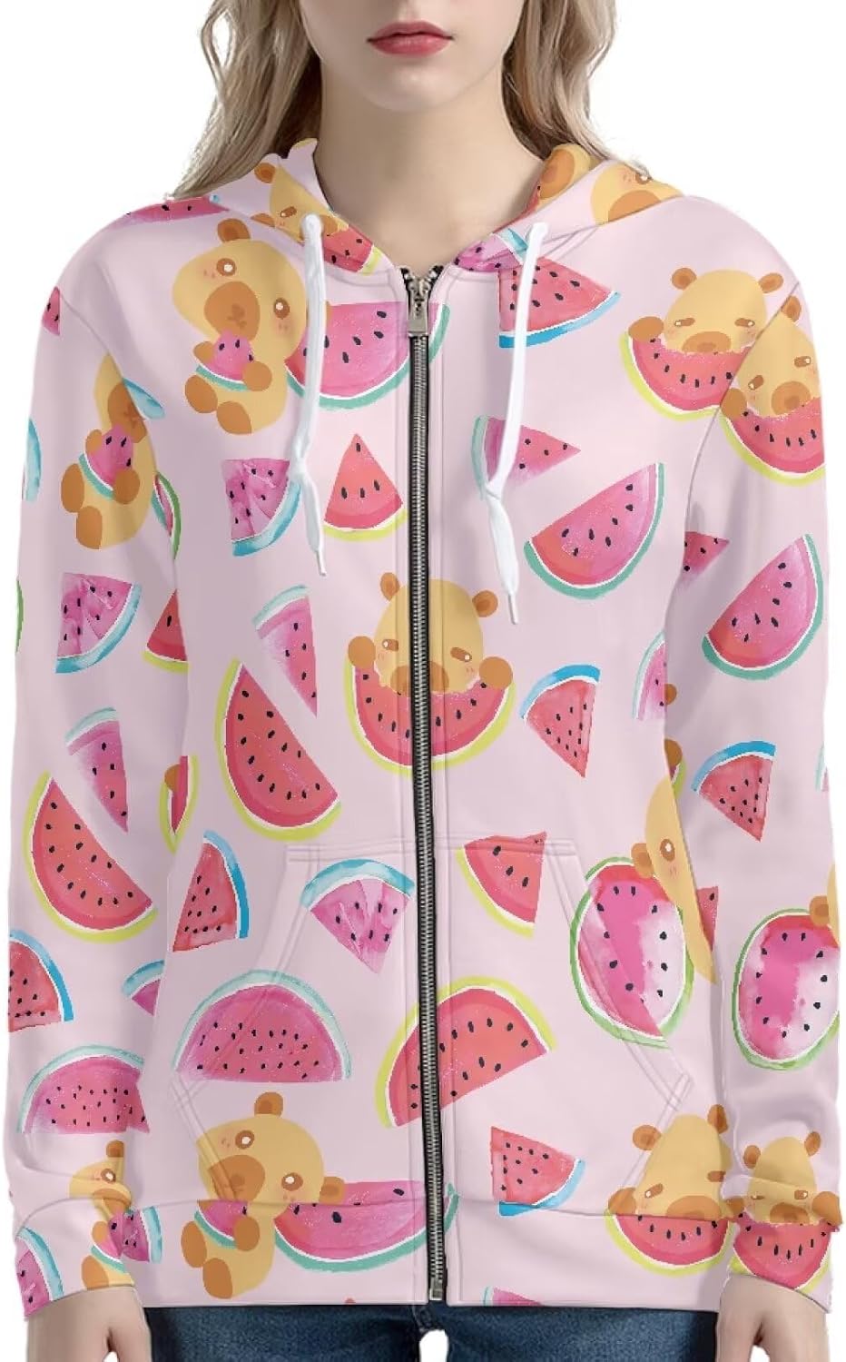 Amzbeauty Animal Print Zip Up Hoodies For Women Oversized Casual Long Sleeve Drawstring Hoodie Coat