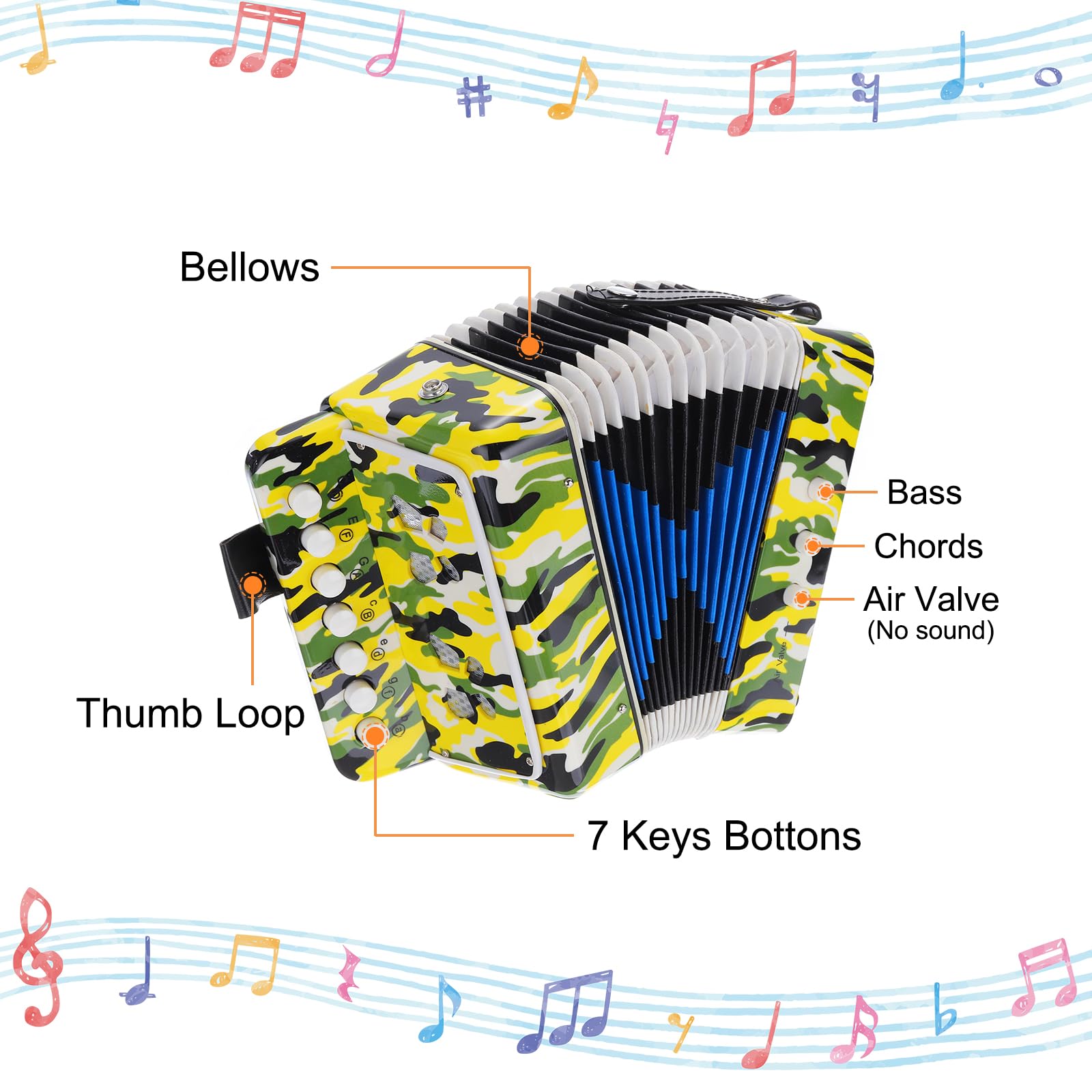 QUARKZMAN Accordéon 10 Touches Accordéon à Boutons Mini Instrument de Musique Cadeaux pour Adultes Débutants Éducatif, Camouflage