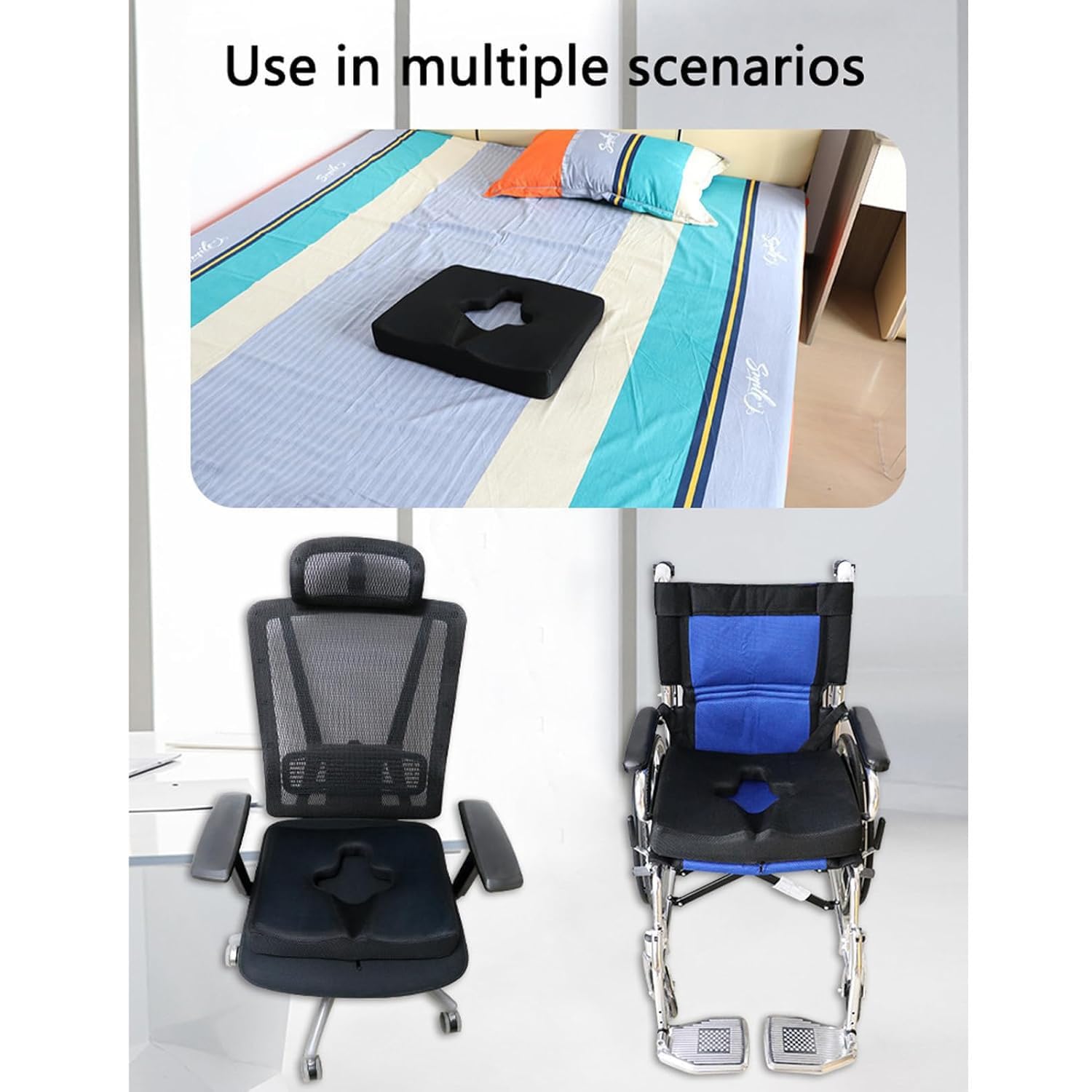 BLUEZY Cojin Antiescaras para Silla De Ruedas, Pressure Sores Cushions, Cojín De Espuma Viscoelástica para Personas Mayores, Postradas En Cama Y con Discapacidad