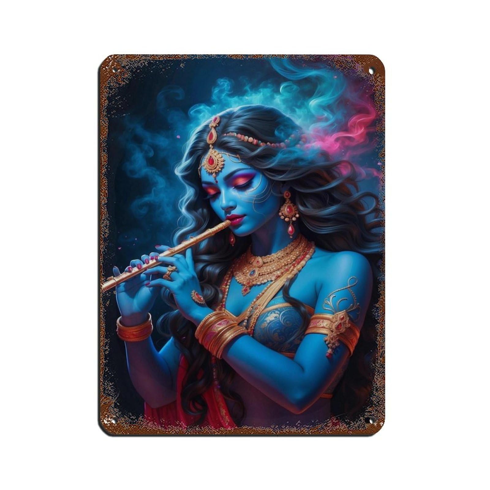 Hindu God Krishna Art Retro Poster Metal Tin Sign Chic Art Retro Iron Painting Bar People Cave Cafe Family Garage Poster Wall Decoration 12x16inch(30x40cm)