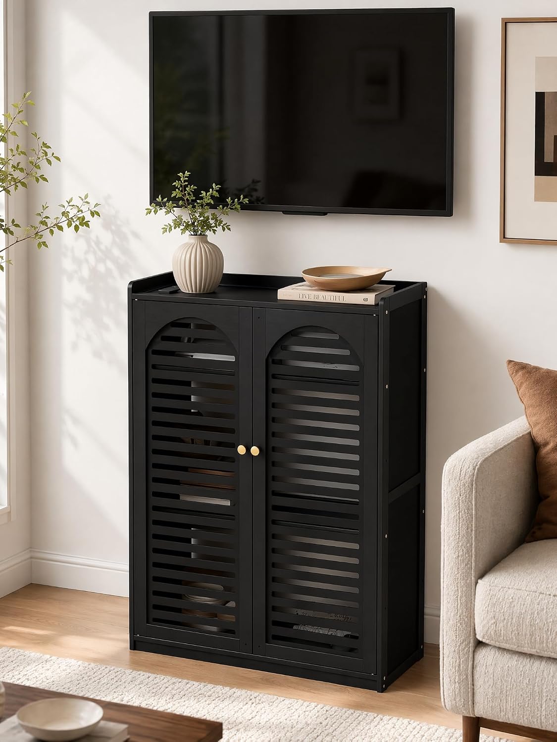 lesolar WiFi Router Storage Cabinet, Floor Standing Router and Modem Organizer with Adjustable Shelf, Cable Management Box, Modem Hider Electronics Enclosure for Living Room, Office and Bedroom