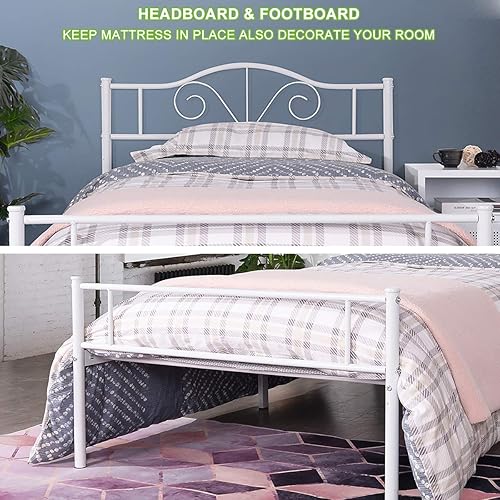 Miniatura 43 de Base de cama de metal resistente tamaño individual, base de colchón de acero, con revestimiento negro, cabecero retro para cama individual, no Negro