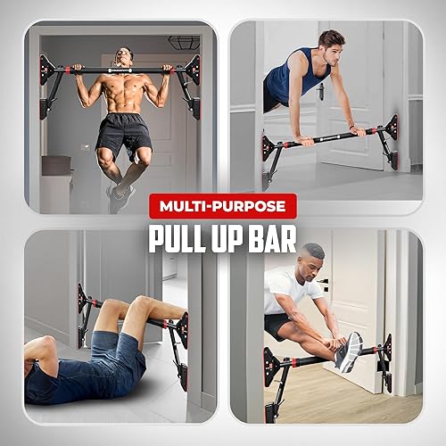 Miniatura 7 de Barra de dominadas para puerta con bandas de resistencia y muñequeras, barra de barbilla ajustable para entrenamientos de la parte superior del