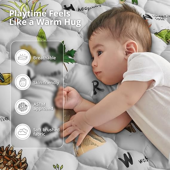COMOMY Baby Play Mats for Floor, 127x127 cm Quilted Soft Padded Playmat for Playpen, Anti-Slip Crawling Mat, Foldable Washable Activity Mat for Toddlers and Kids, Light Grey
