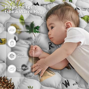 COMOMY Baby Play Mats for Floor, 127x127 cm Quilted Soft Padded Playmat for Playpen, Anti-Slip Crawling Mat, Foldable Washable Activity Mat for Toddlers and Kids, Light Grey