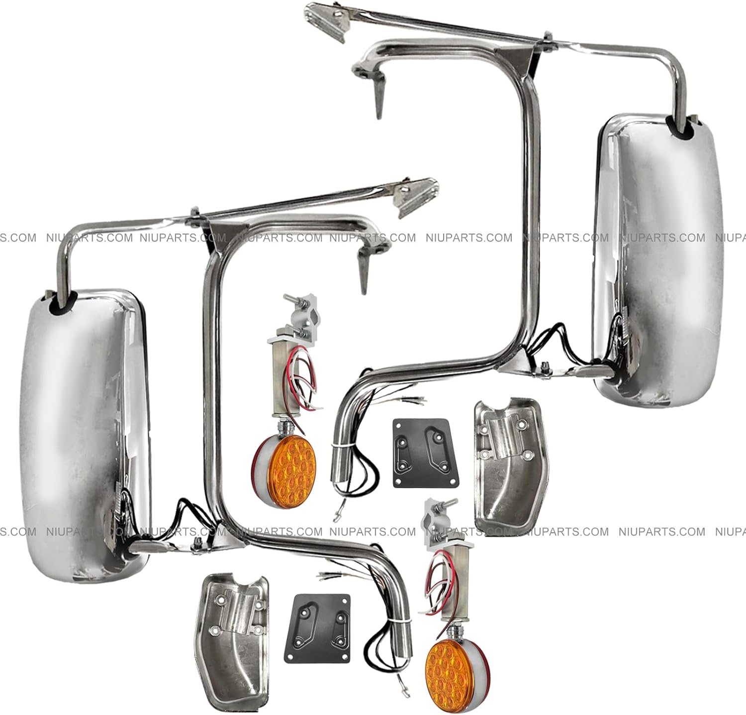 Door Mirror Power & Heated Stainless Chrome Cover with Bottom Mount Bracket & Cover Chrome & LED Marker light LH & RH Compatible with Peterbilt 335 340 357 382 385 386 325 330 348 388 389 365 367