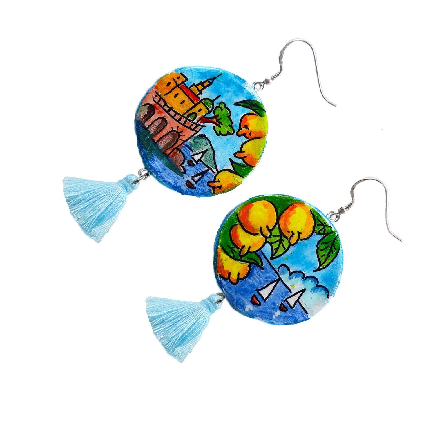 Boucles d'oreilles en céramique peintes à la main - AMALFI EN CÉRAMIQUE - Boucles d'oreilles pendantes pour femme, Bijoux en céramique peinte, Crochet en argent, Fabriqué en Italie, Bijoux, Artisanat