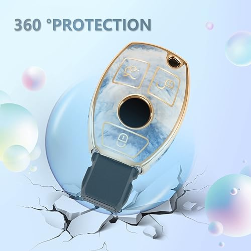 Miniatura 3 de Funda para llavero Mercedes Benz C E M S CLS CLK GLK GLC G Class, carcasa de llave de moda con llavero de oro de diamante, Azul