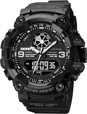 FANMIS Mens Analog Digital Dual Display Sports Watches Military Multifunctional 50M Waterproof LED Watch with Alarm Stopwatch Backlight 12H/24H Outdoor Running Swimming