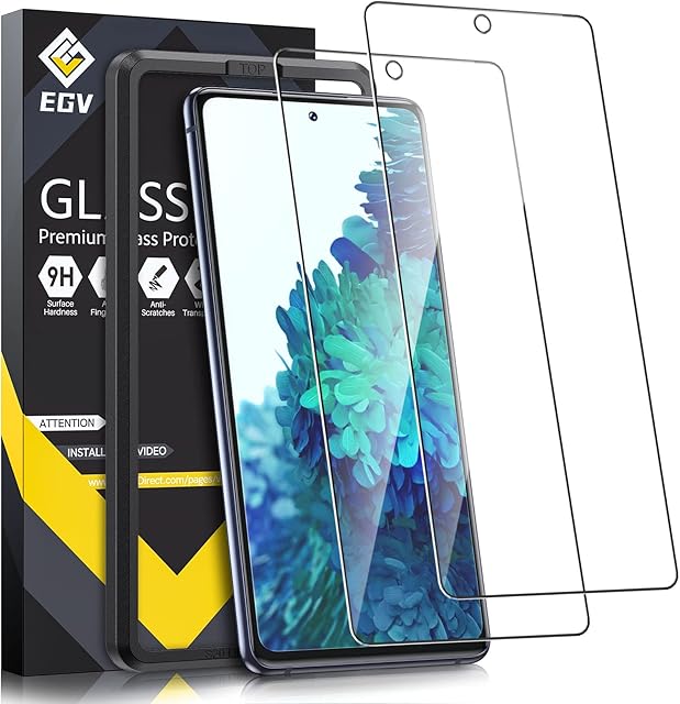 EGV Screen Protector for Samsung Galaxy S20 FE 5G, 2 Pack Screen Protector Tempered Glass with Easy Installation Frame, 9H Hardness, Anti-Scratch, Case-Friendly, 6.5 inch