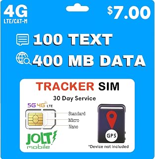 Jolt Mobile $7 AT&T 4G LTE GSM SIM Card for GPS Trackers | Pet Senior Kid Child Car Tracking Device | 3 in 1 Simcard - Standard Micro Nano | No Contract | Nationwide 30 Days Wireless Plan