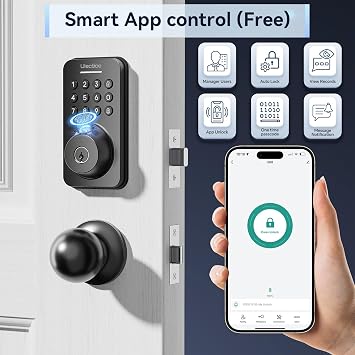 Ulecoce Fingerprint Keypad Deadbolt with Knob Set, Keyless Entry Door Lock with App Control, Door Locks for Front Door, Auto Lock&One-Touch Lock, 100+ User Codes&5 Keys, Easy Installation, Matte Black