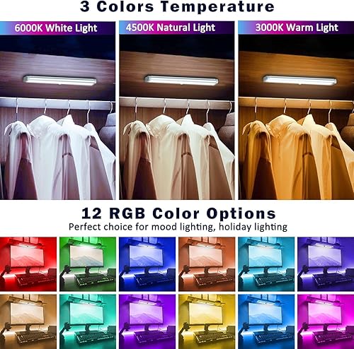 Miniatura 2 de Luces inalámbricas para debajo del gabinete, 58 luces LED recargables con sensor de movimiento con control remoto, luces RGB que cambian de color