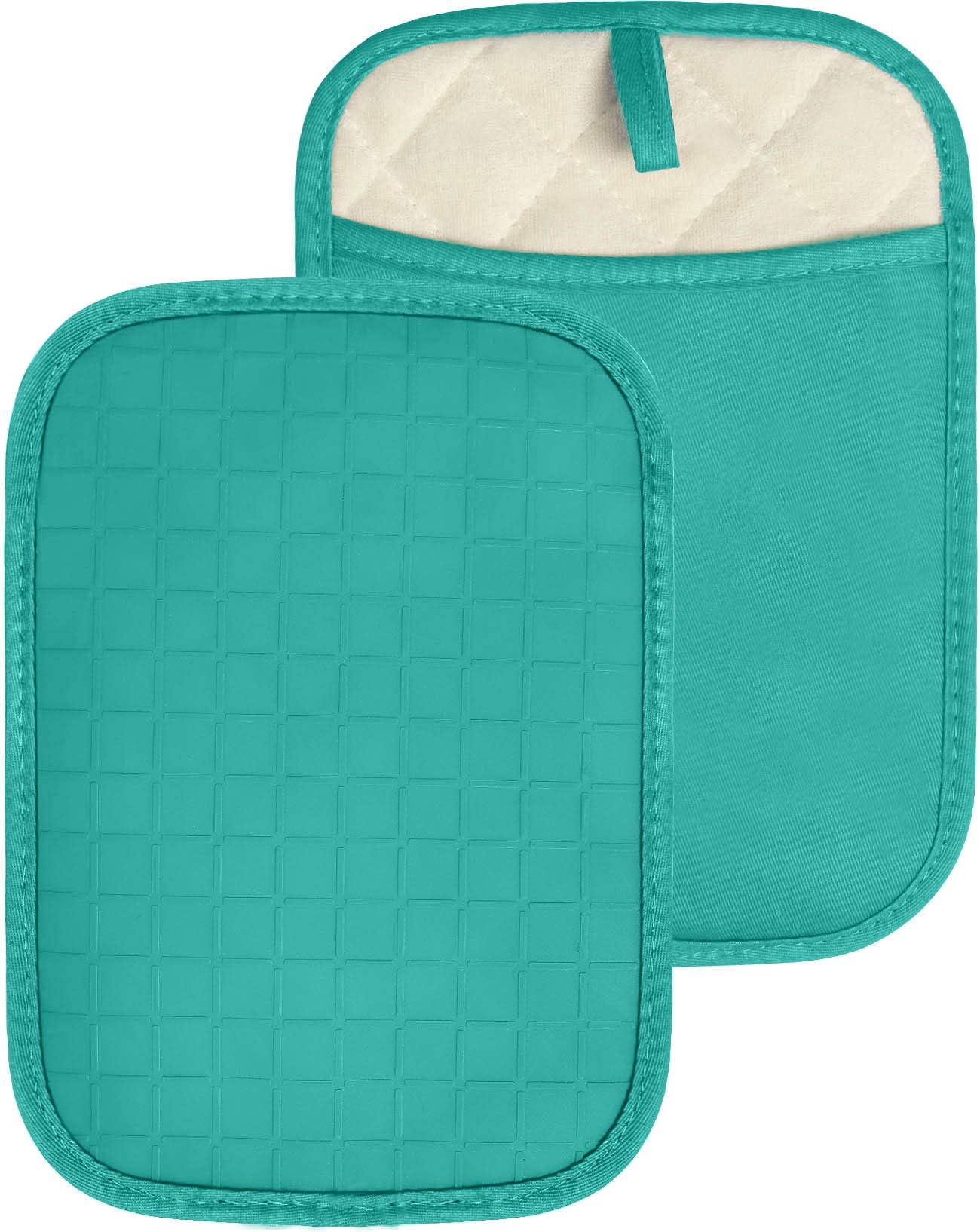 HOMWE Silicone Kitchen Pot Holders with Pockets, 2 Pc Set Trivets, Steam and Heat Resistant Hand and Countertop Protection Hot Pads, Non-Slip Grip, Terrycloth Interior Lining, Turquoise