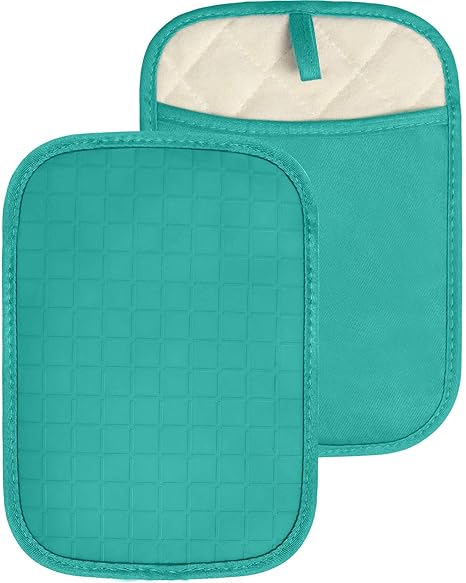 HOMWE Silicone Kitchen Pot Holders with Pockets, 2 Pc Set Trivets, Steam and Heat Resistant Hand and Countertop Protection Hot Pads, Non-Slip Grip, Terrycloth Interior Lining, Aqua Turquoise