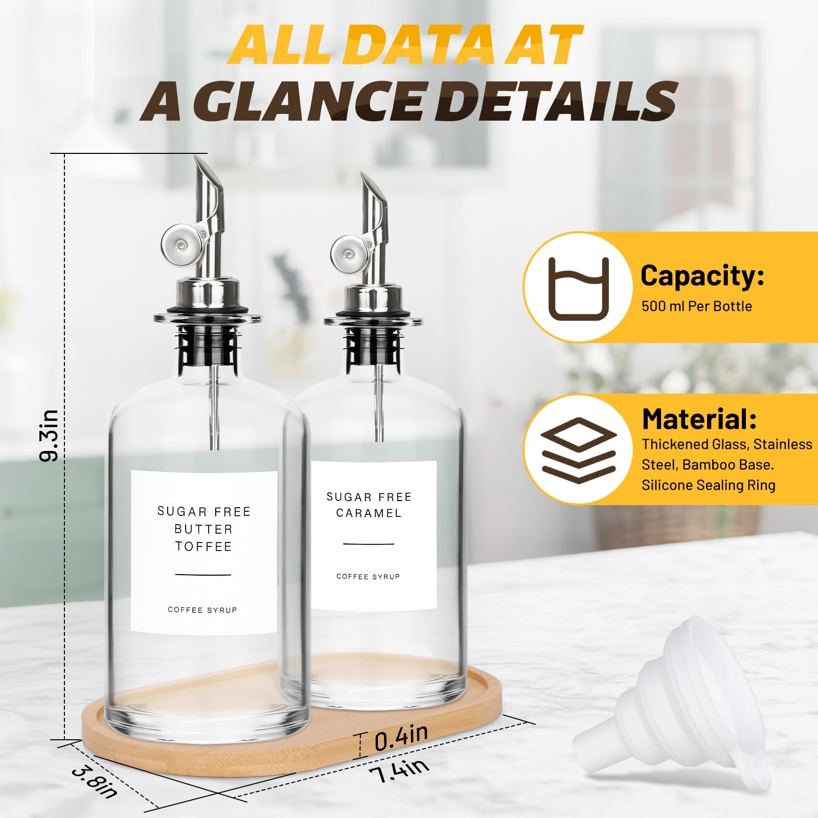 Aceite y vinagre dispensador para botellas de cristal de 500 ml, boquilla incluida