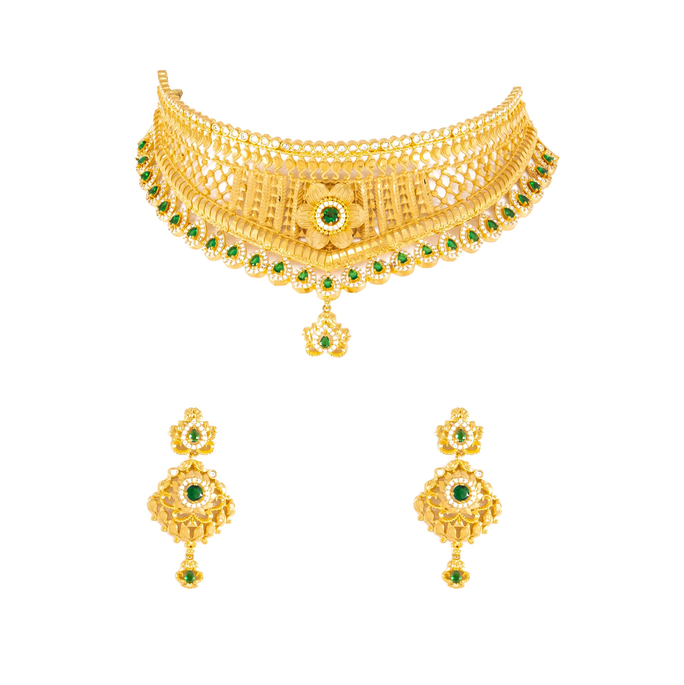 GLDCASH Elegant Gold Choker Necklace Set with Green Gemstones | 22k Micro Gold Plated Jewellery Set for Women (B0DH29ZLN1) Amazon Price History, Amazon Price Tracker