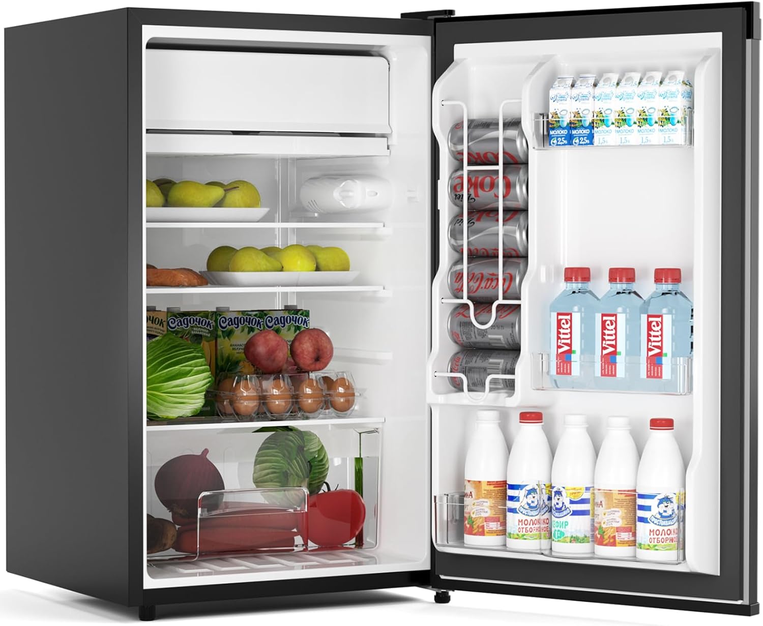 IDEALHOUSE Compact Refrigerator with Freezer, 4.3 Cu.ft - Single Door Mini Fridge Featuring Slide-Out Glass Shelves for Dorm, Office, Bedroom