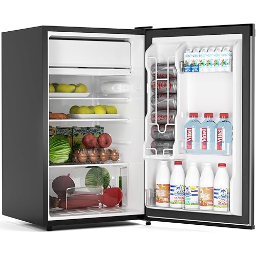 GarveeLife Mini Fridge with Freezer 4.3 Cu.Ft, Single Door Refrigerator with Adjustable Thermostat, Mini Compact Fridge for Bedroom, Office, Dorm, RV, Black