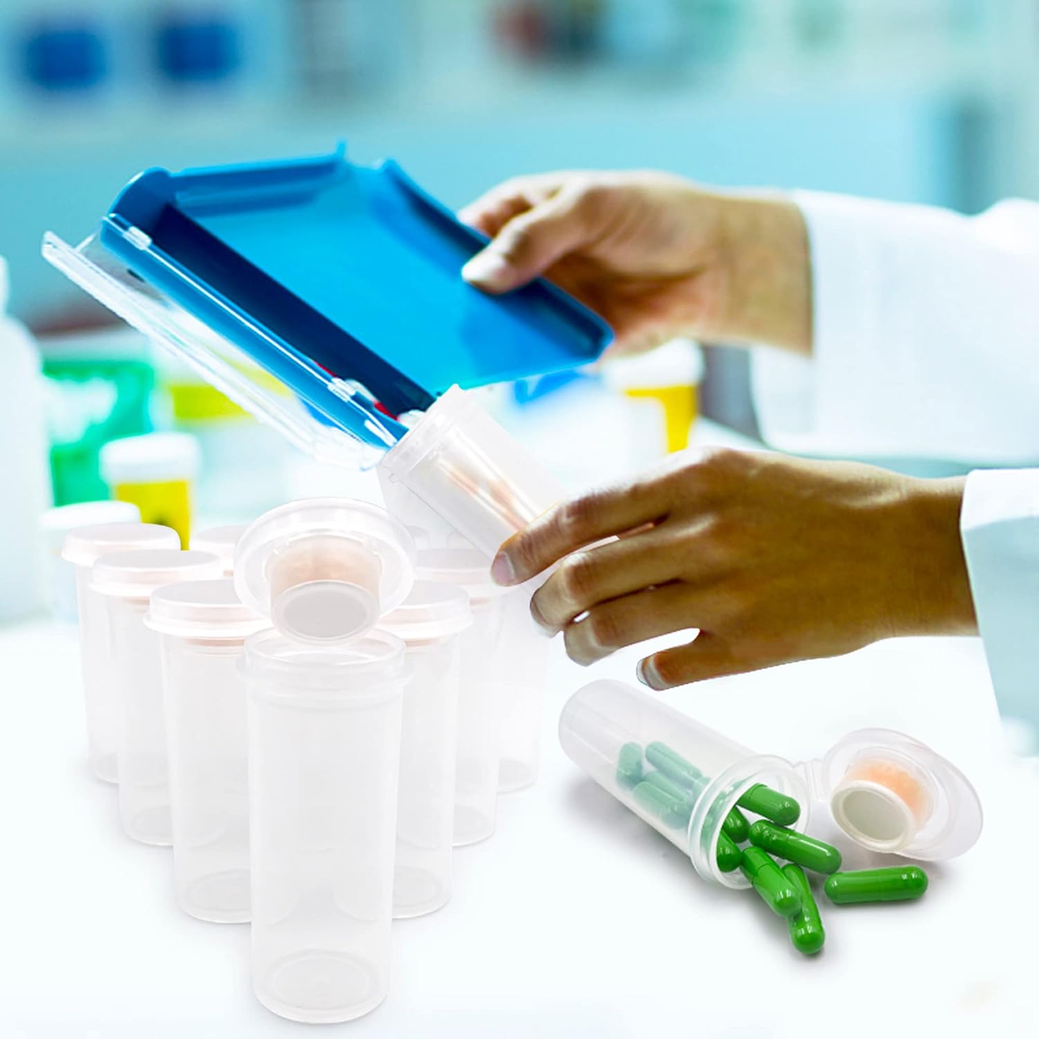 Wisesorb Pill Bottle with Desiccant Cap, Medicine Bottle, Pill Bottles Empty with Caps, Empty Pill Bottles (8 Dram, 60 Pack)