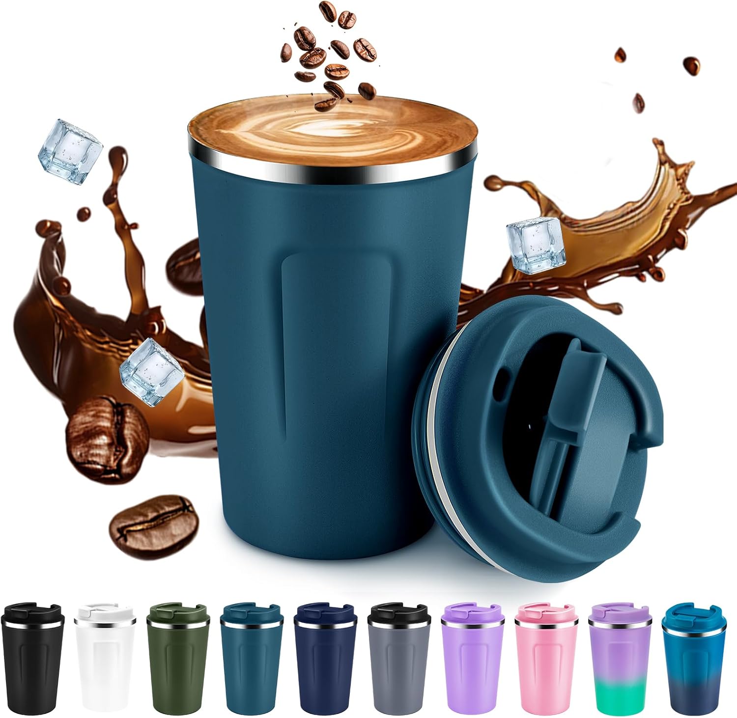 Amazon.com: Volhoply 12 oz Double Wall Insulated Vacuum Travel Coffee Mug with Flip Lid,Reusable