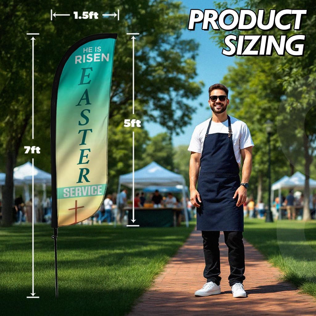 LookOurWay Feather Flag Pole Kit - 7 Feet Tall Advertising Banner with Fiberglass Pole Set and Ground Spike for Business Promotion - Church Flags - Easter Service