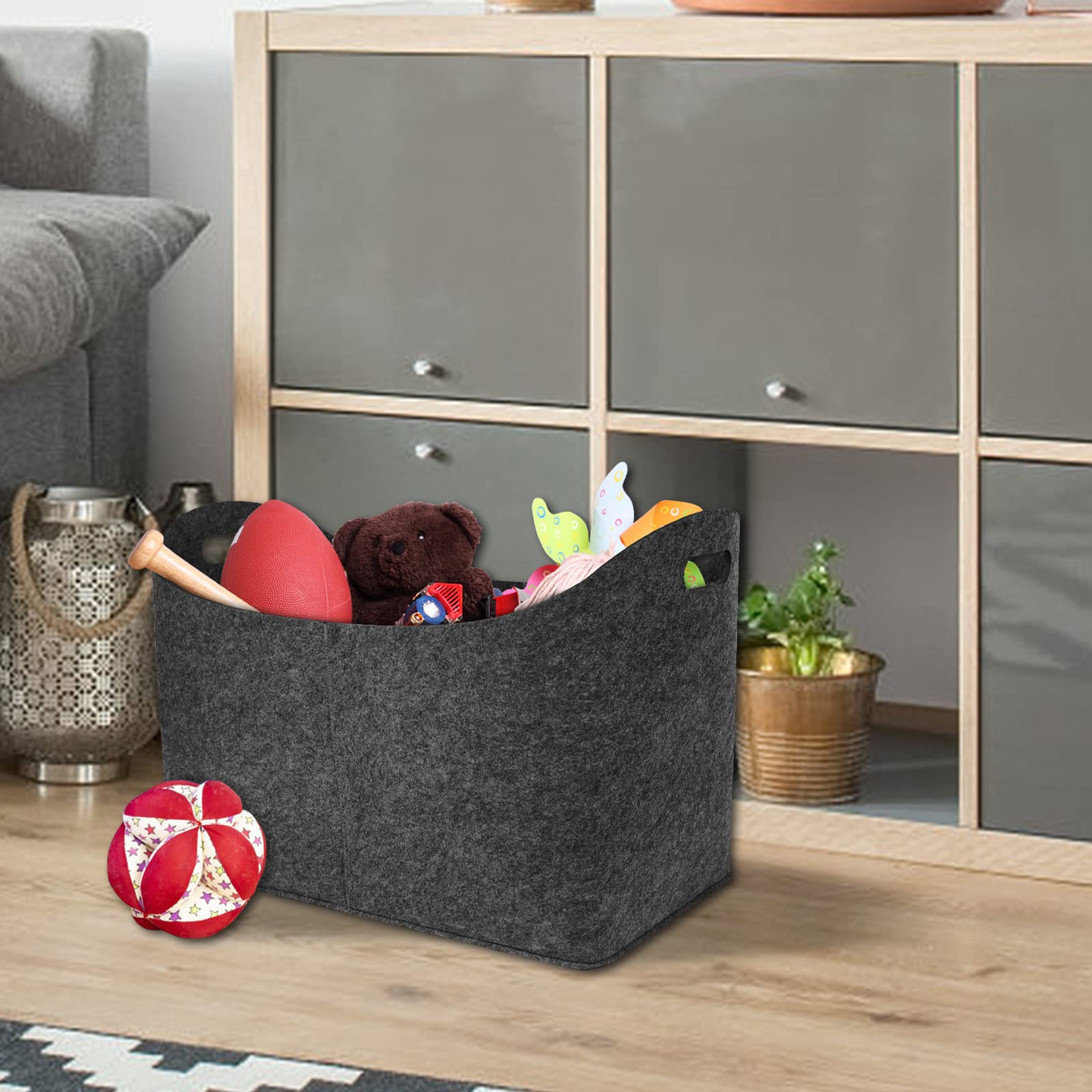 LZQ Borsa XXL in feltro per legna da ardere con manico rinforzato, cestino in legno per legna da ardere in feltro, borsa shopper extra spessa per la spesa, legna da ardere, giornali, legna da ardere