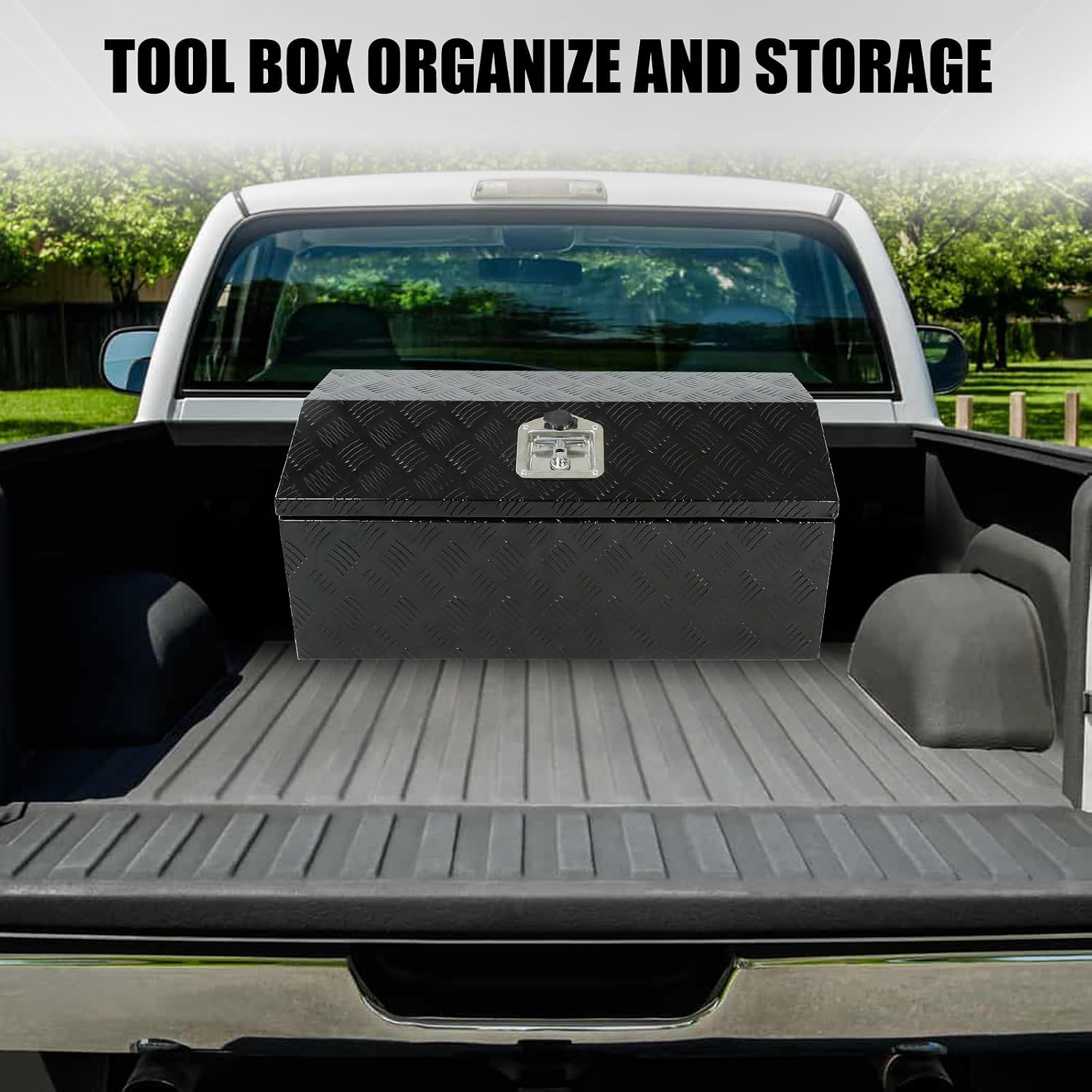 confote 30 Inch Heavy Duty Aluminum Pickup Truck Tool Box Aluminum Stripes Pattern Truck Bed RV Trailer Toolbox Waterproof Storage Organizer with Side Handle,Lock and Keys-Black