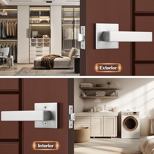 Miniatura 8 de Probrico Manijas de puerta cromadas pulidas, función de paso de pasillo y armario, manijas de puerta de estilo moderno, manija cuadrada para