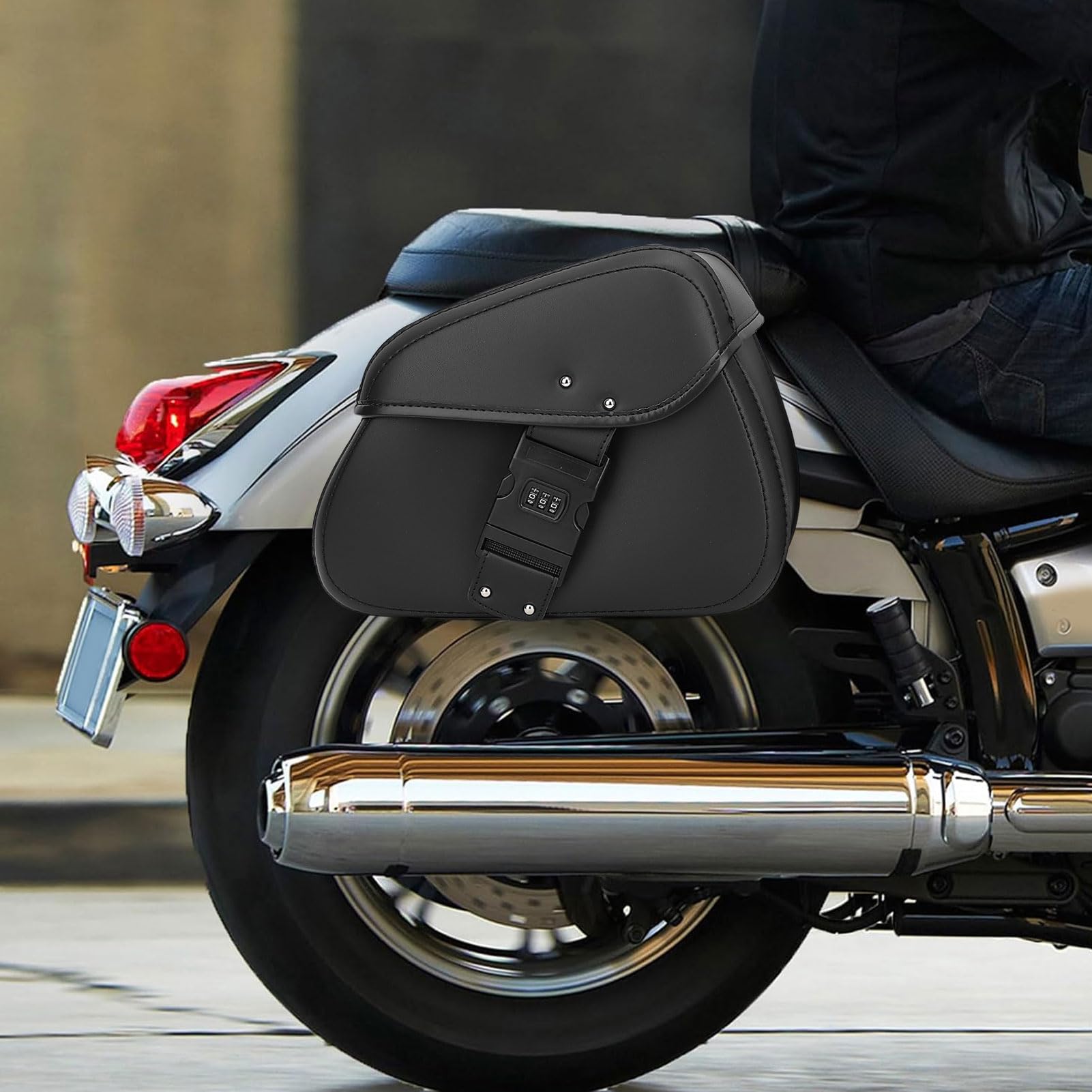 aqxreight Bolsa para Sillín de Motocicleta, Capacidad de 16 litros, Bolsa Lateral Multifuncional de Cuero PU a Prueba de Lluvia para Motocicleta con Reemplazo de Cerradura para V Star 250,