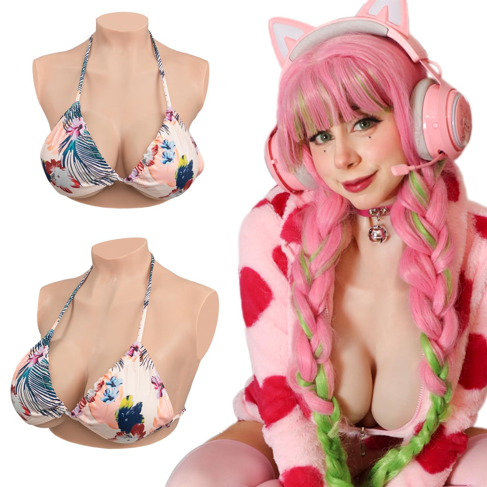 KUMIHO Faux Seins Silicone Travestissement des seins Crossdresser Prothèse Mammaire pour mastectomie Crossdresser Silicone Filler C Cup Blanc Plus