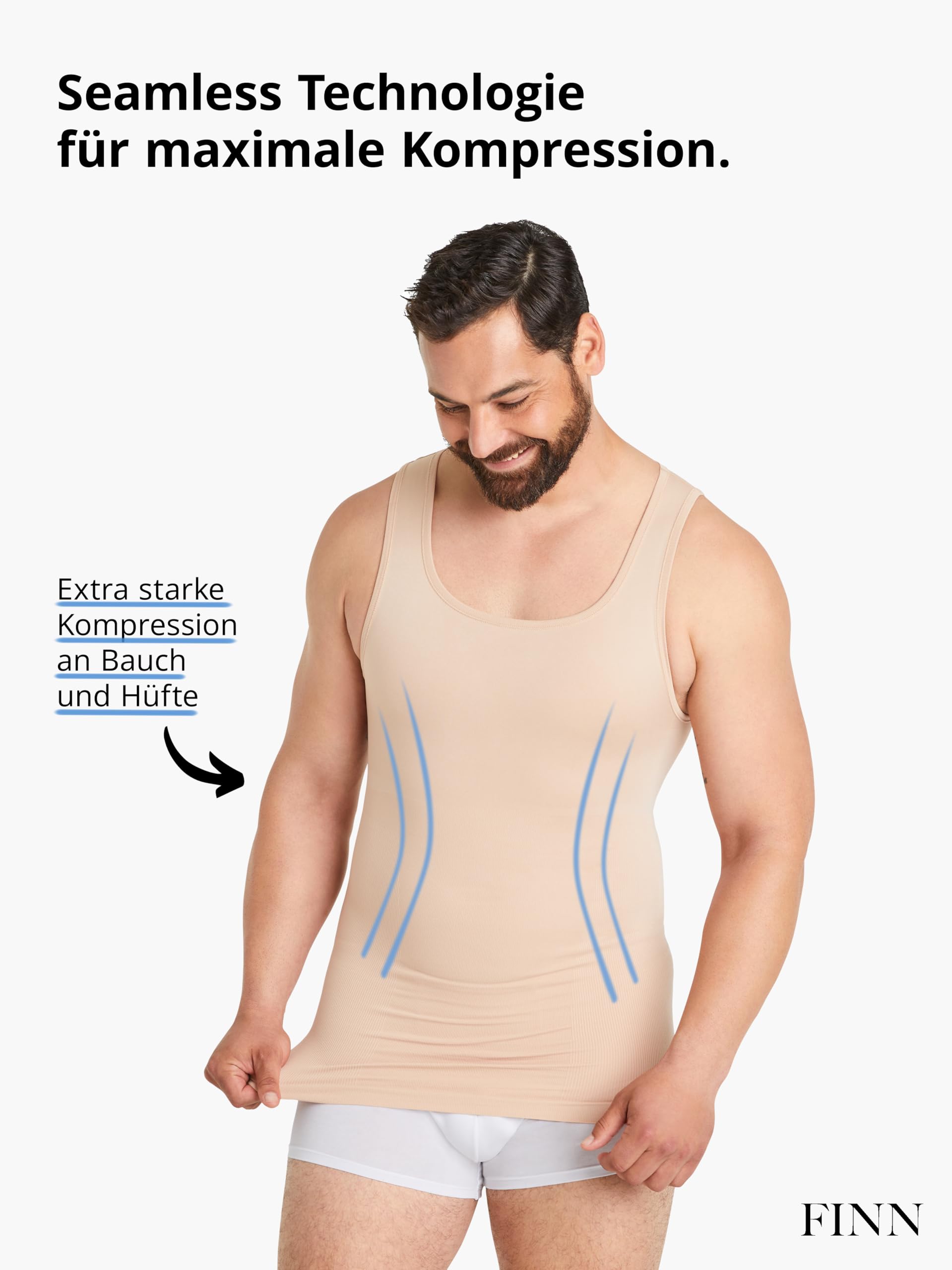 FINN Camiseta de compresión sin costuras para hombre con efecto de barriga, moldeadora de figura, sin costuras, camiseta interior moldeadora para un vientre plano